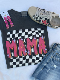 Retro Mama Checkered Grey T-Shirt