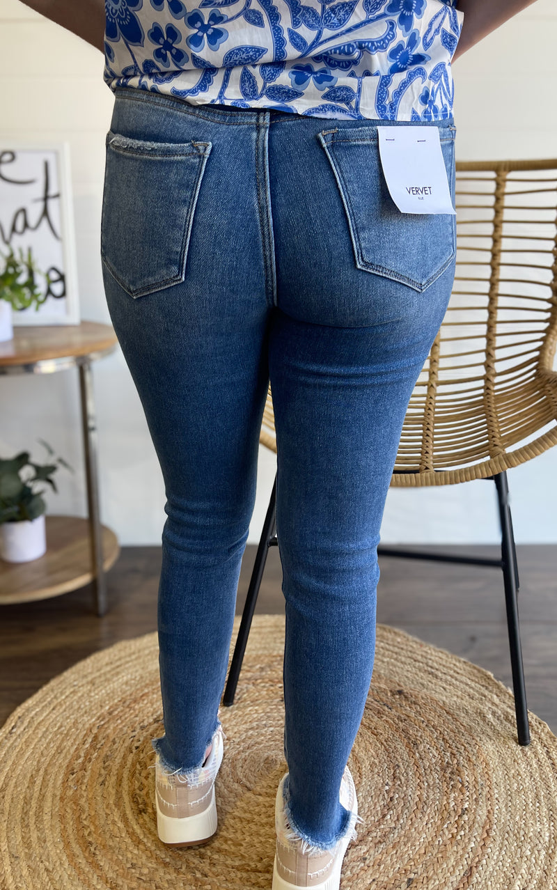 Vervet Haylie High Ankle Skinny w Uneven Raw Hem Detail  Jean