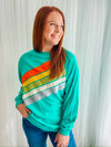 Mint Green Rainbow Colorblock Striped Pullover Sweatshirt