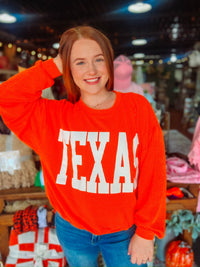 BUCKETLIST Orange Ribbed Texas Oversized Sweatshirt