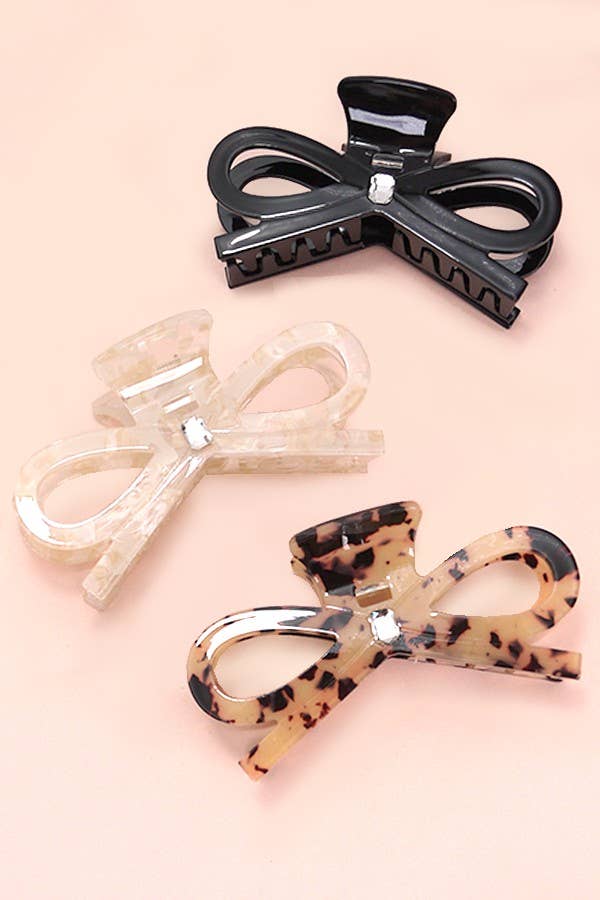 BOW RIBBON RHINESTONE HAIR CLAW CLIPS