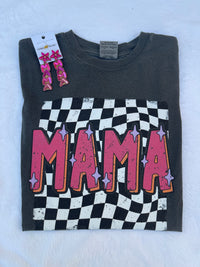 Retro Mama Checkered Grey T-Shirt