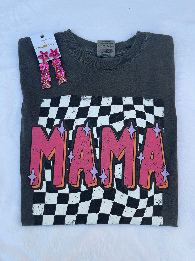 Retro Mama Checkered Grey T-Shirt