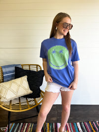 Palm Tree Smiley Face Flo Blue Tee