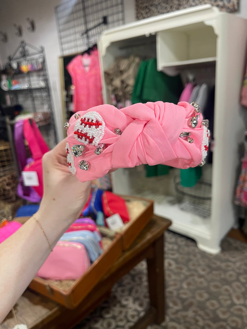 Pink Beaded Baseball Headband