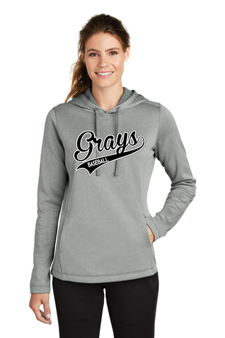 Sport-Tek Ladies Posicharge Sport-Wick Heather Fleece Hooded Pullover - Dark Silver Heather Swoosh