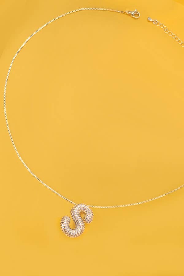 JOSSLYN by Wall to Wall - INITIAL PAVE RHINESTONE BUBBLE BALLOON NECKLACE