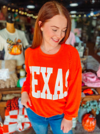 BUCKETLIST Orange Ribbed Texas Oversized Sweatshirt