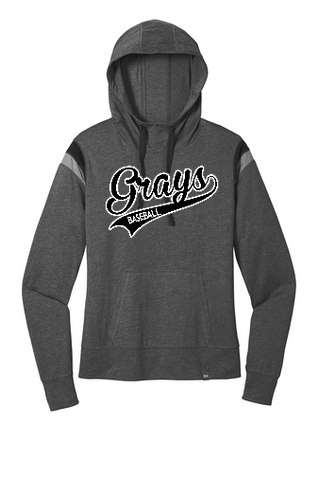 New Era Ladies Heritage Blend Varsity Hoodie - Black Heather/Black/Shadow Gray Heather Swoosh