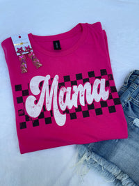 Pink Retro Checkered Mama Tee