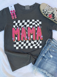 Retro Mama Checkered Grey T-Shirt