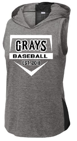 Sport-Tek Ladies Posicharge Tri-Blend Wicking Draft Hoodie Tank - Black/Dark Gray Heather Home Plate