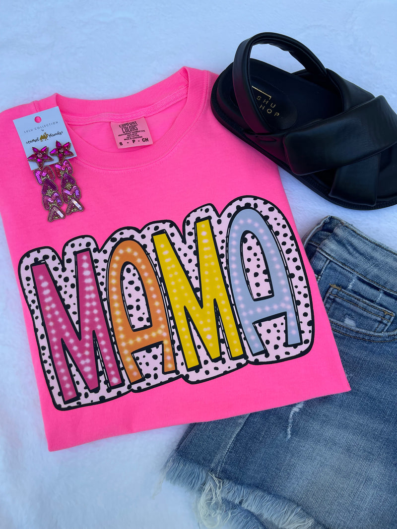 Mama Poka Dot Neon Pink Tee