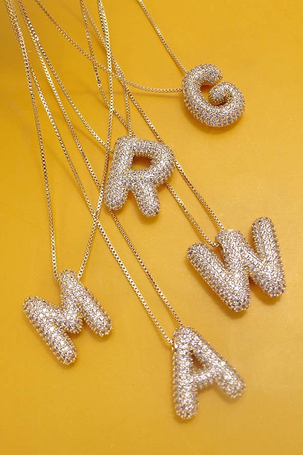 JOSSLYN by Wall to Wall - INITIAL PAVE RHINESTONE BUBBLE BALLOON NECKLACE