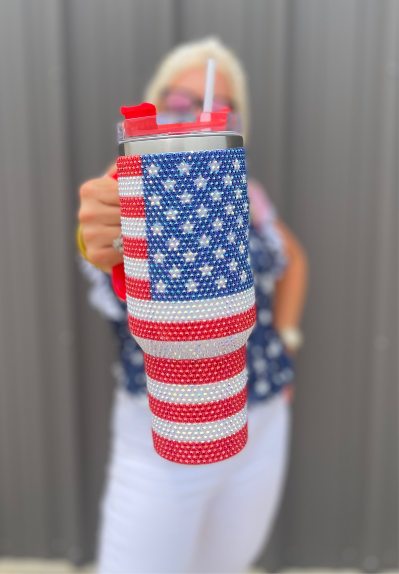 American Flag Rhinestone Tumbler