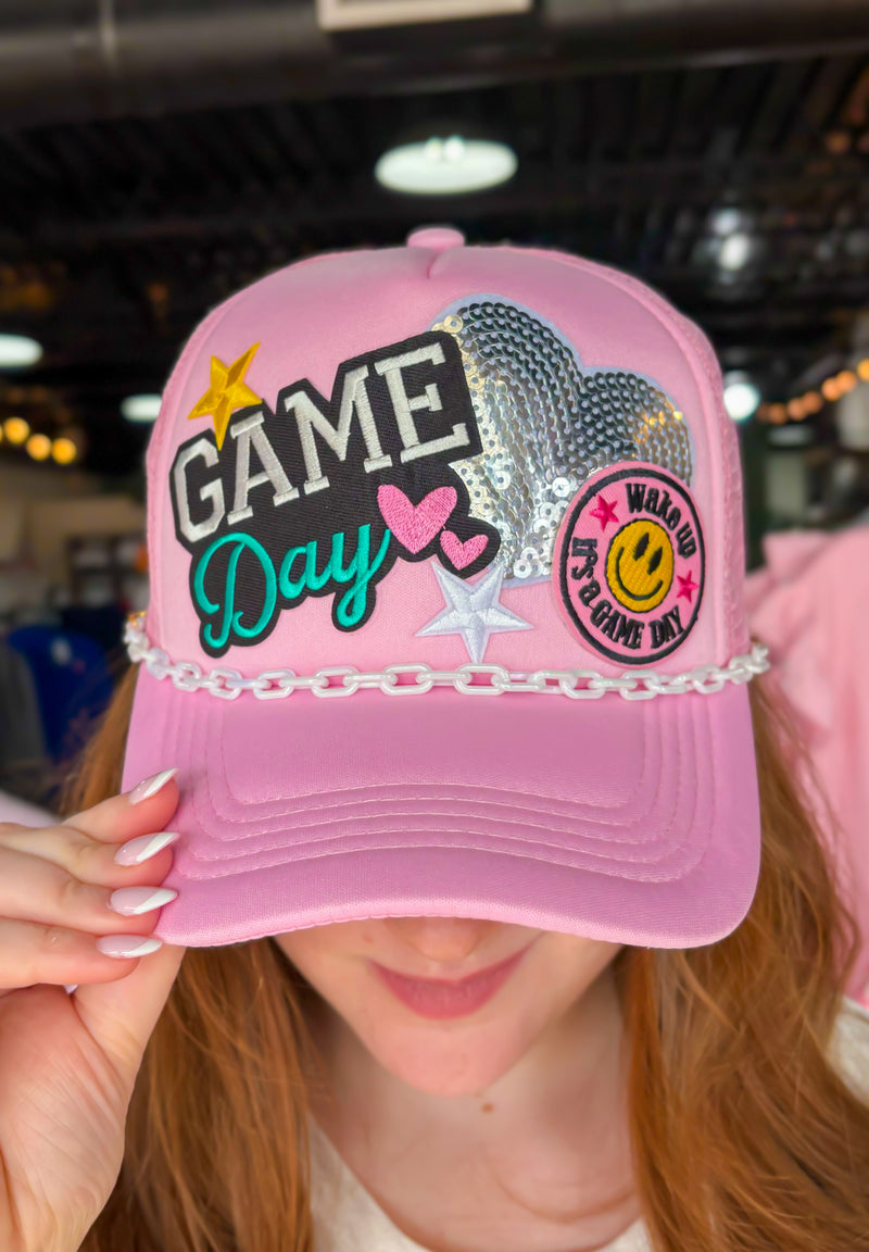 Pink "Wake Up It's Gameday" Patch Trucker Hat