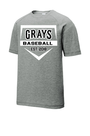 Sport-Tek Adult Posicharge Tri-Blend Wicking Raglan Tee - Dark Gray Heather Home Plate