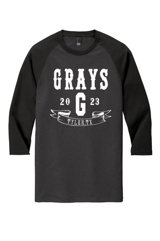 District Made Unisex Perfect Tri 3/4-Sleeve Raglan - Black Frost/Black Frost Banner Design