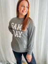 Dark Grey Corded Game Day Graphic Long Sleeve Crewneck Top