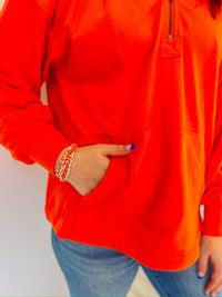 Orange Quater Zip Kangaroo Pocket Hoodie