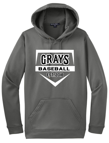 Sport-Tek Sport-Wick Fleece Hooded Pullover - Smoke Gray Home Plate