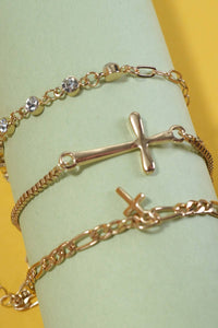 JOSSLYN by Wall to Wall - MULTI LAYER CROSS STATION RHINESTONE BRACELET