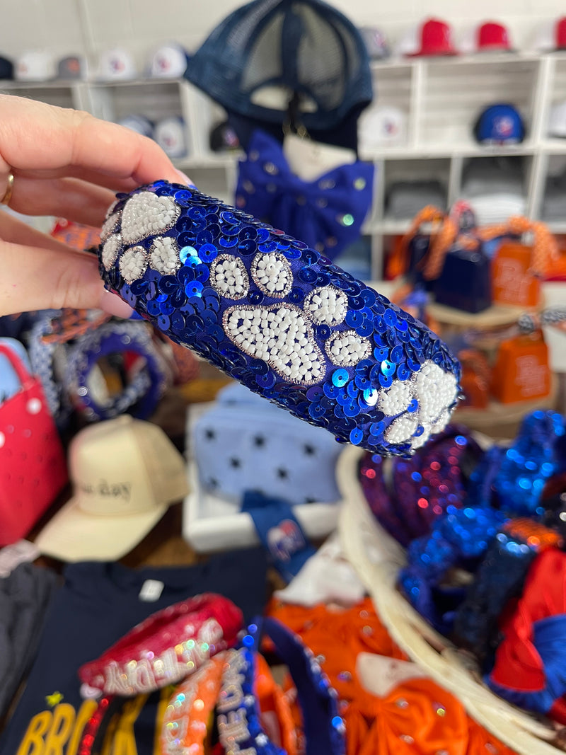 Blue and White Beaded Sequin Embellished Headband