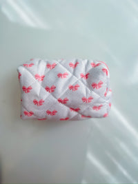 Pink Bow Knot Quilted Zipper Makeup Bag