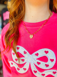 Glitter Heart Bow Applique Sweatshirt