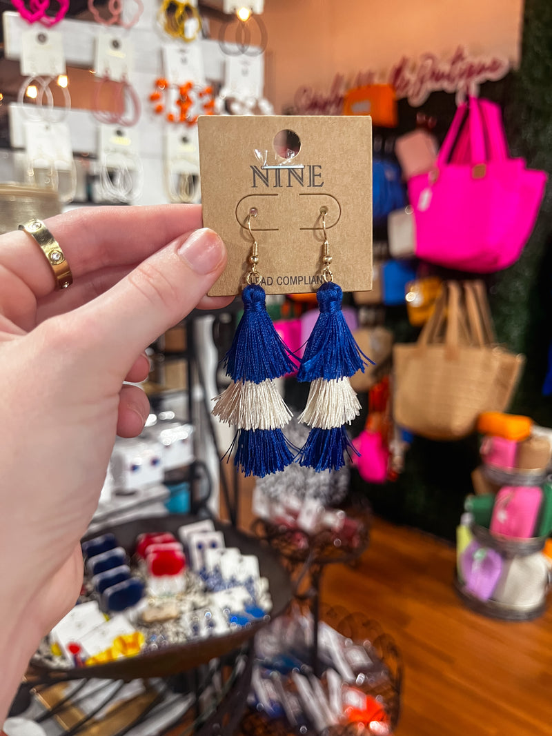 Blue and Ivory Fray Earrings