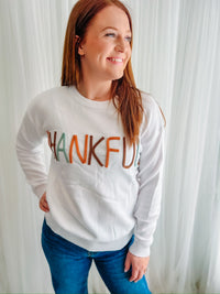 "Thankful" White Sweater