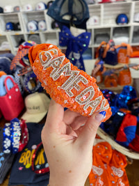 Orange and White Game Day Knotted Beaded Headband