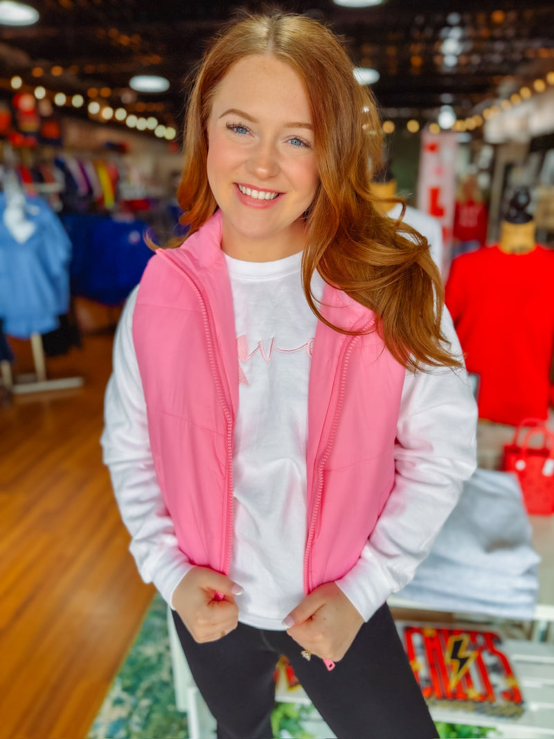 Vanilla Monkey Zip Up Puffer Vest - Bright Pink