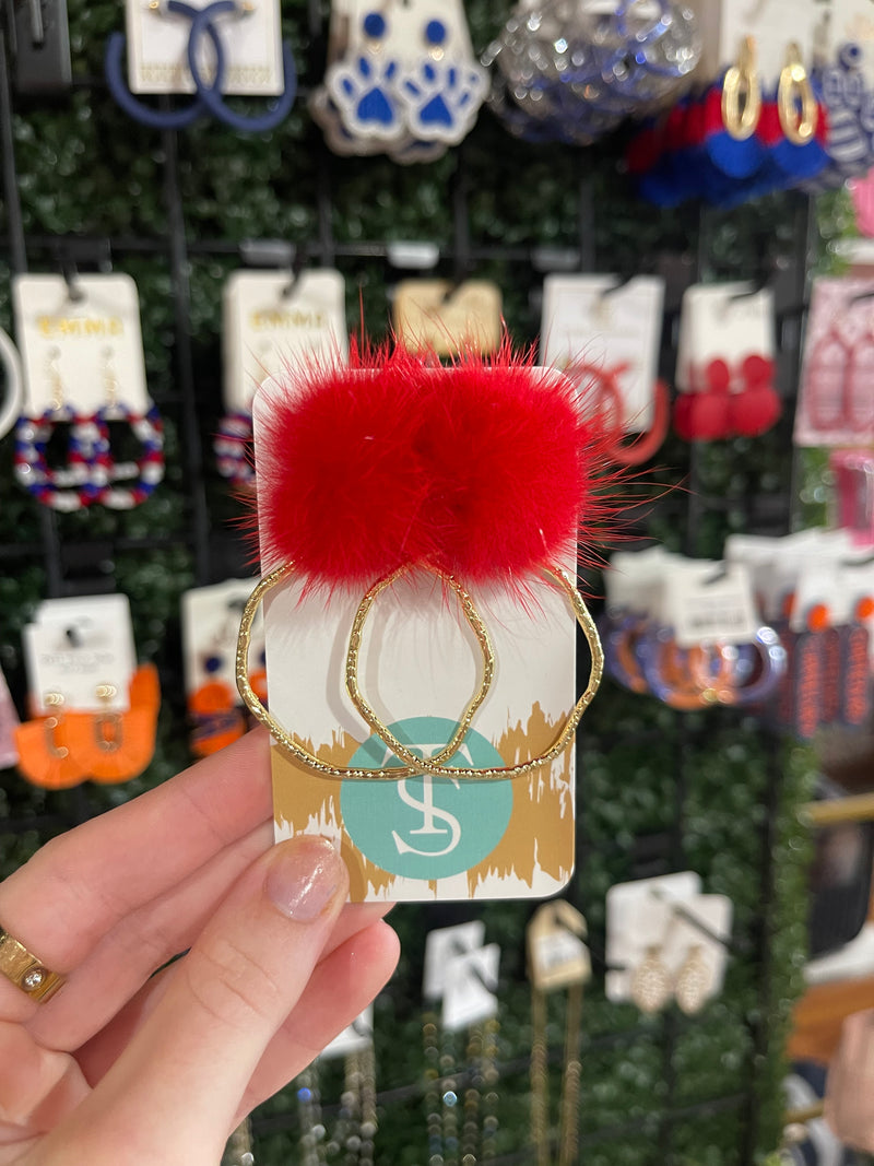 Taylor Shaye Red Pom Hoops