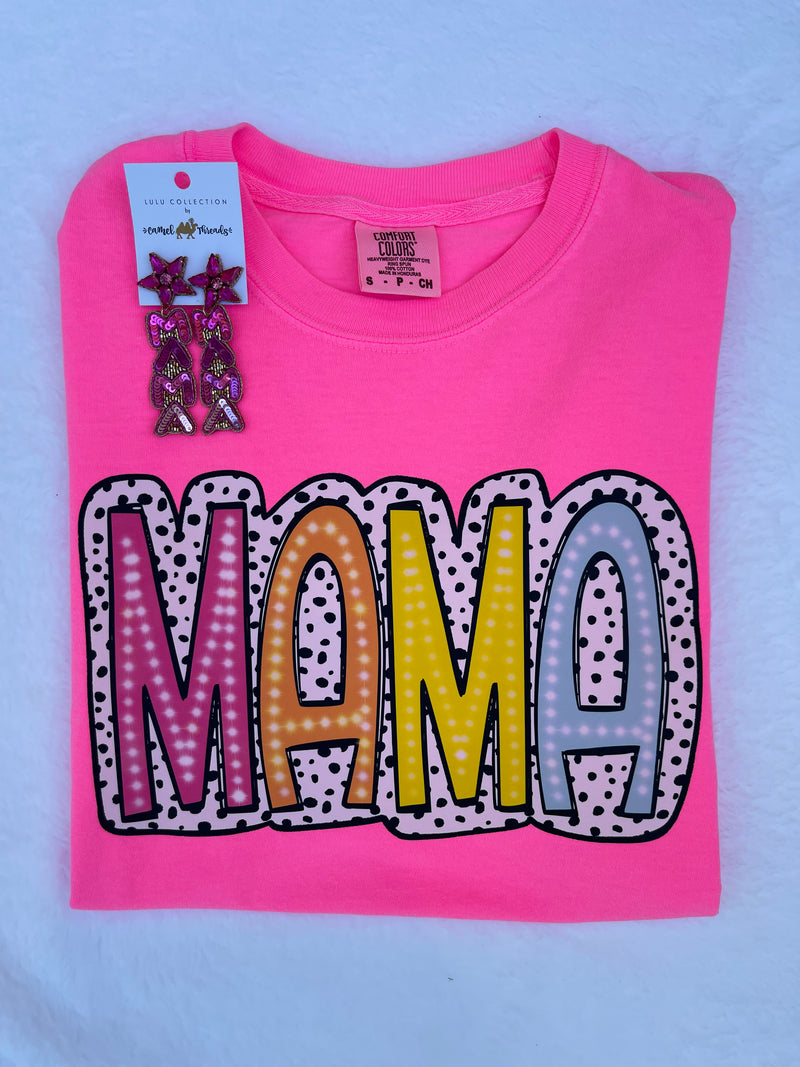 Mama Poka Dot Neon Pink Tee