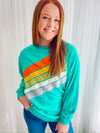 Mint Green Rainbow Colorblock Striped Pullover Sweatshirt