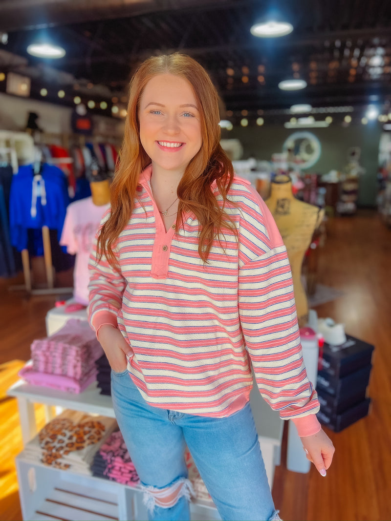 Pink Stripe Drop Shoulder Top