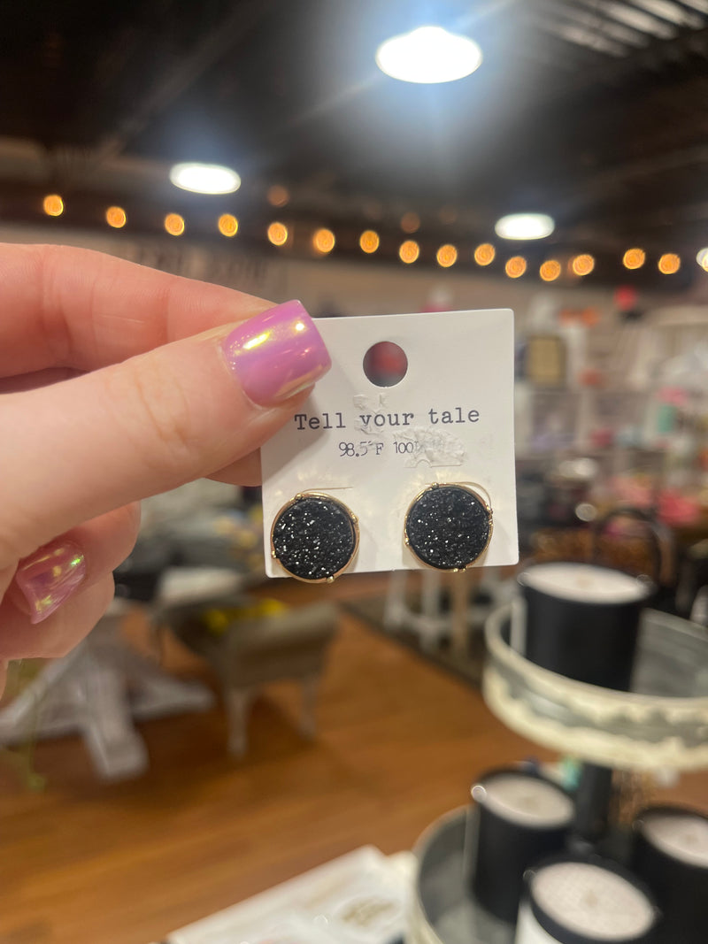 Black Drusy Round Studs