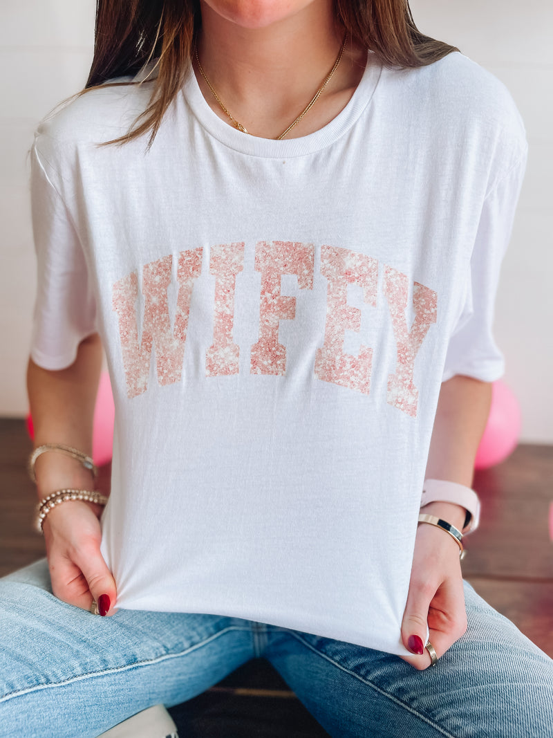 Faux Glitter Wifey Tee