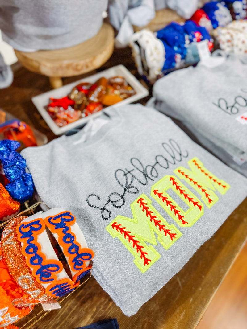 Softball Mom Glitter Applique Sweatshirt