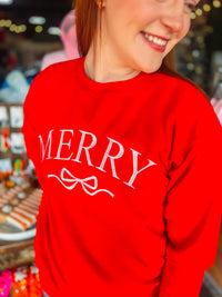 Merry Bow Red Embroidered Sweatshirt