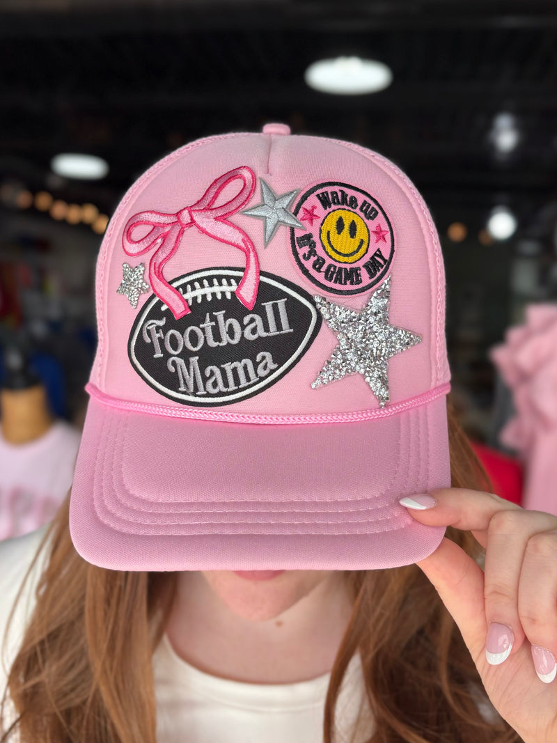 Pink "Football Mama" Patch Trucker Hat