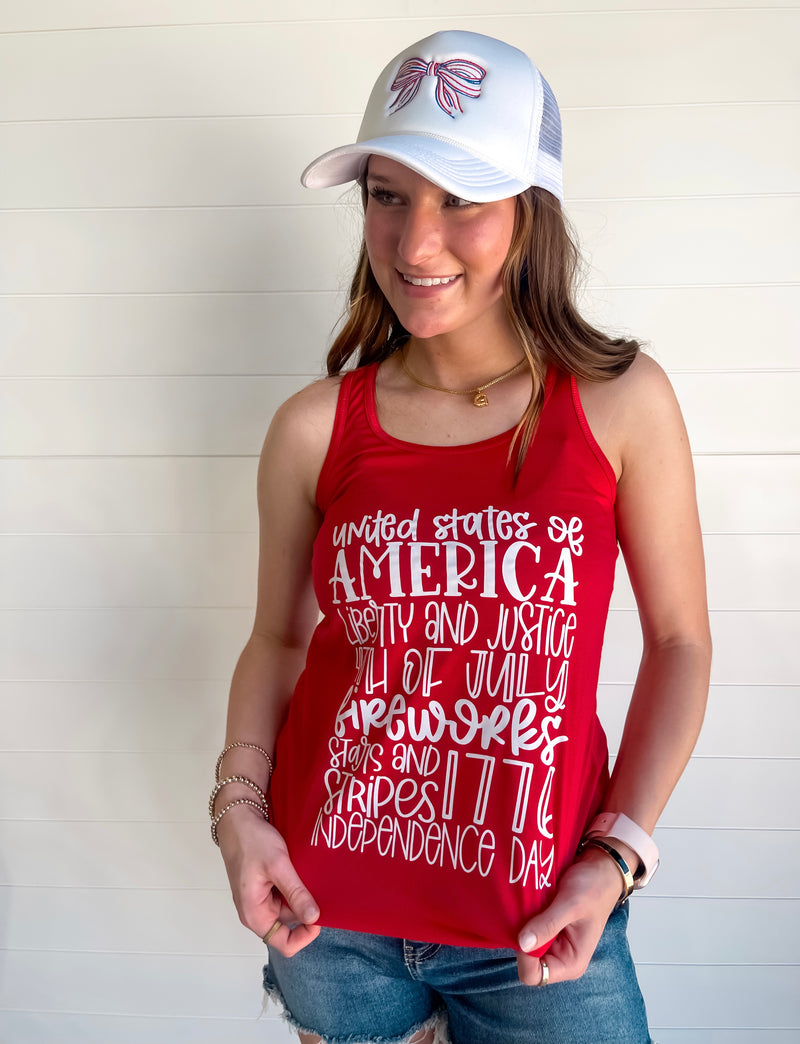 Patriotic Word Collage Razorback Flowy Tank