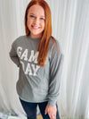 Dark Grey Corded Game Day Graphic Long Sleeve Crewneck Top