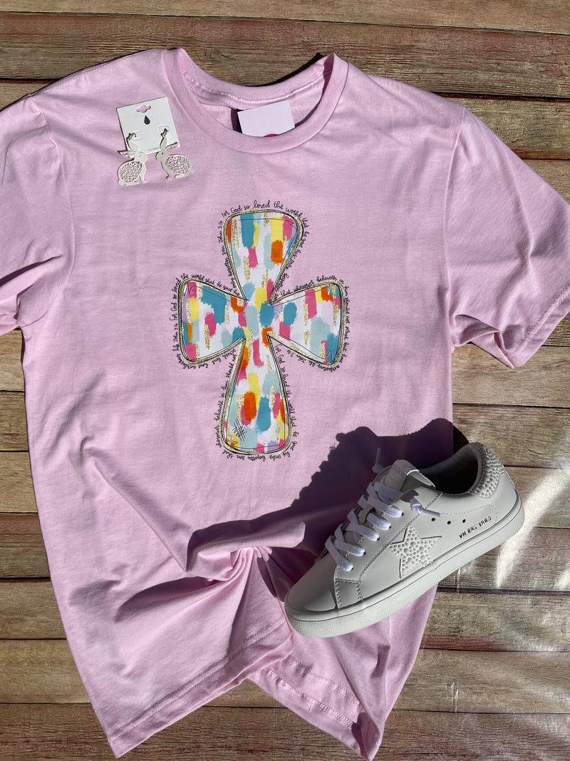 Brush Stroke Cross Pink Tee