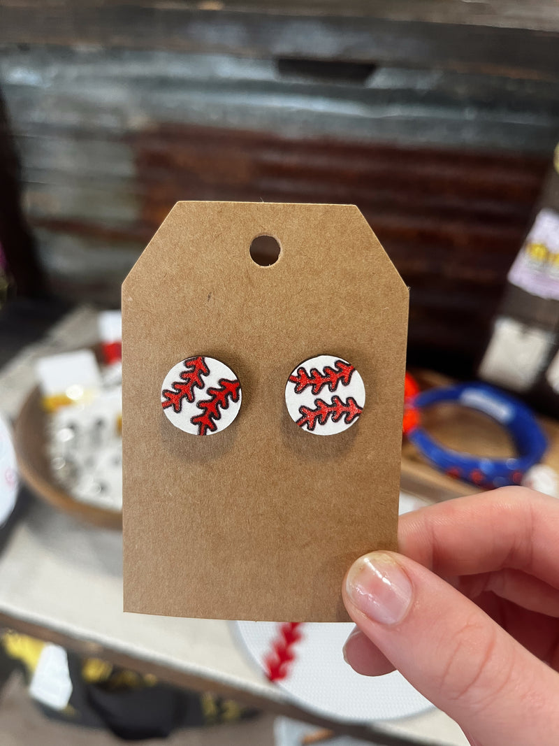 Wooden Baseball Earrings