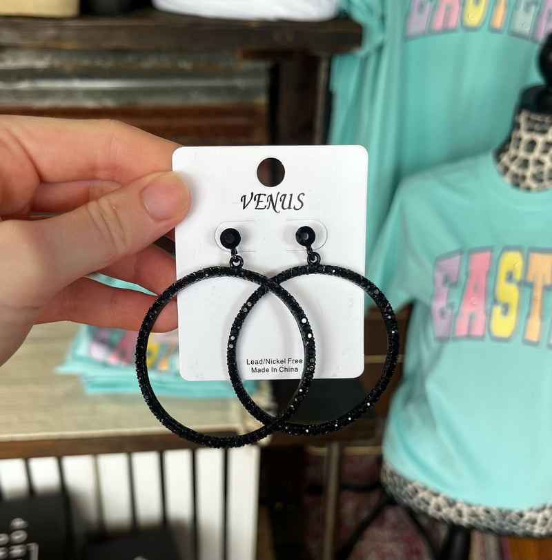 Black Jeweled Hoops