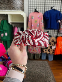 Red and White Sequined Striped Headband