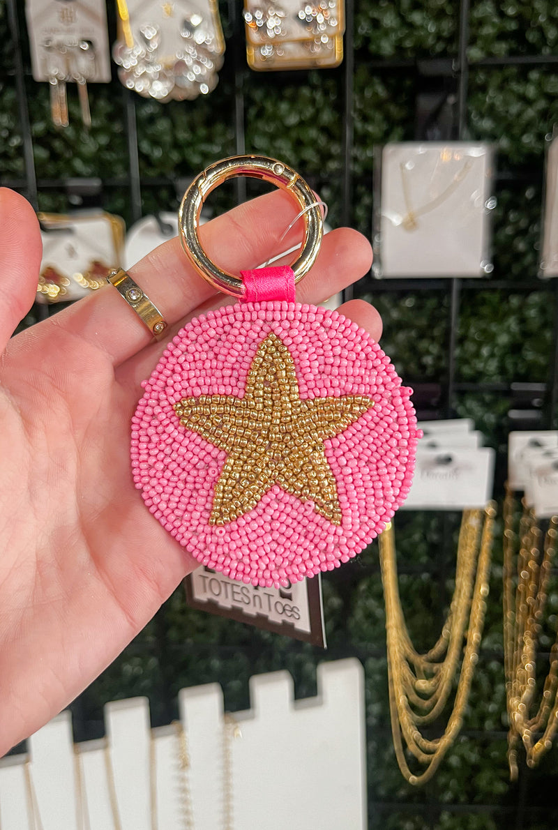 Beaded Gold Star Keychain