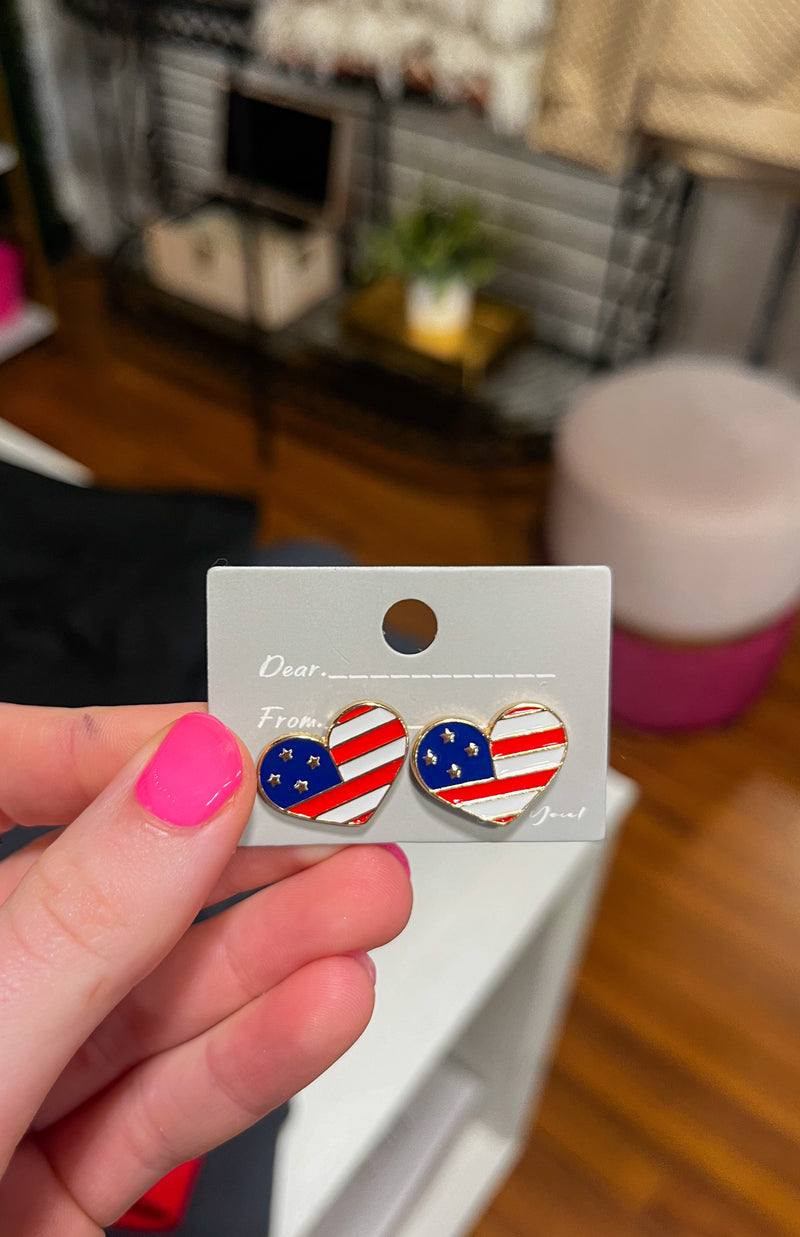 American Flag Heart Studs